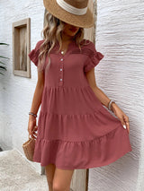 Perfee Tiered Notched Flounce Sleeve Mini Dress - V.I.P Digital Presence