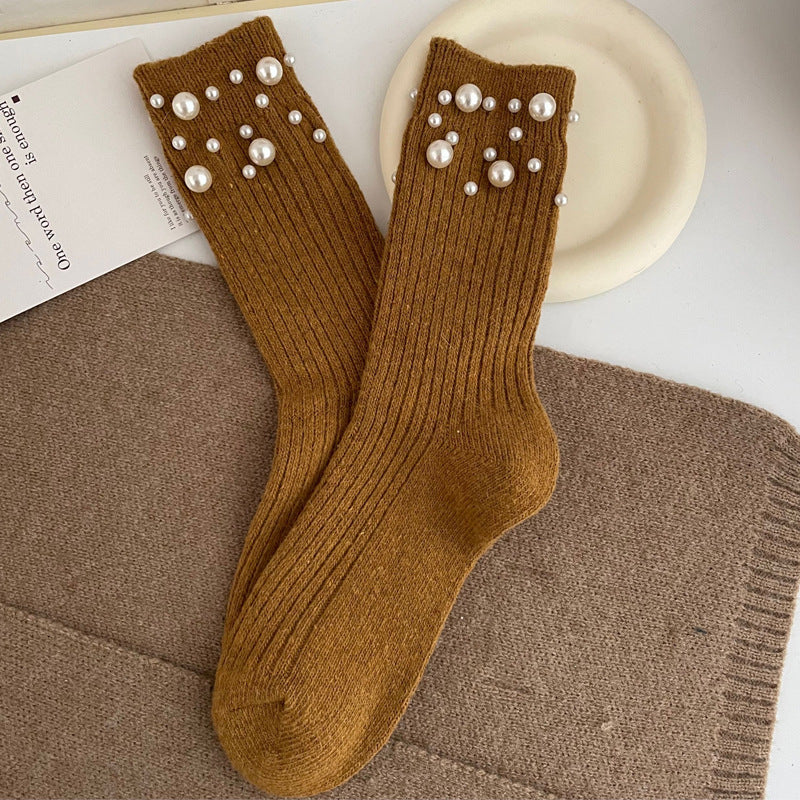 Personalized Korean style fashionable rivet bead pile socks autumn and winter thick warm rabbit wool mid tube socks for children - V.I.P Digital Presence