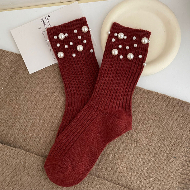 Personalized Korean style fashionable rivet bead pile socks autumn and winter thick warm rabbit wool mid tube socks for children - V.I.P Digital Presence