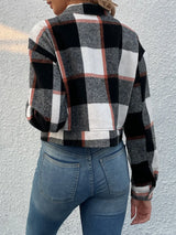 Plaid Button Up Drop Shoulder Cropped Jacket - V.I.P Digital Presence