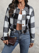 Plaid Button Up Drop Shoulder Cropped Jacket - V.I.P Digital Presence