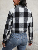 Plaid Button Up Drop Shoulder Cropped Jacket - V.I.P Digital Presence