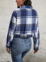 Plaid Button Up Drop Shoulder Cropped Jacket - V.I.P Digital Presence