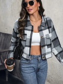 Plaid Button Up Drop Shoulder Cropped Jacket - V.I.P Digital Presence