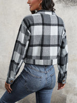 Plaid Button Up Drop Shoulder Cropped Jacket - V.I.P Digital Presence