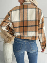 Plaid Button Up Drop Shoulder Cropped Jacket - V.I.P Digital Presence