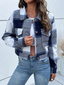 Plaid Button Up Drop Shoulder Cropped Jacket - V.I.P Digital Presence