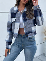 Plaid Button Up Drop Shoulder Cropped Jacket - V.I.P Digital Presence