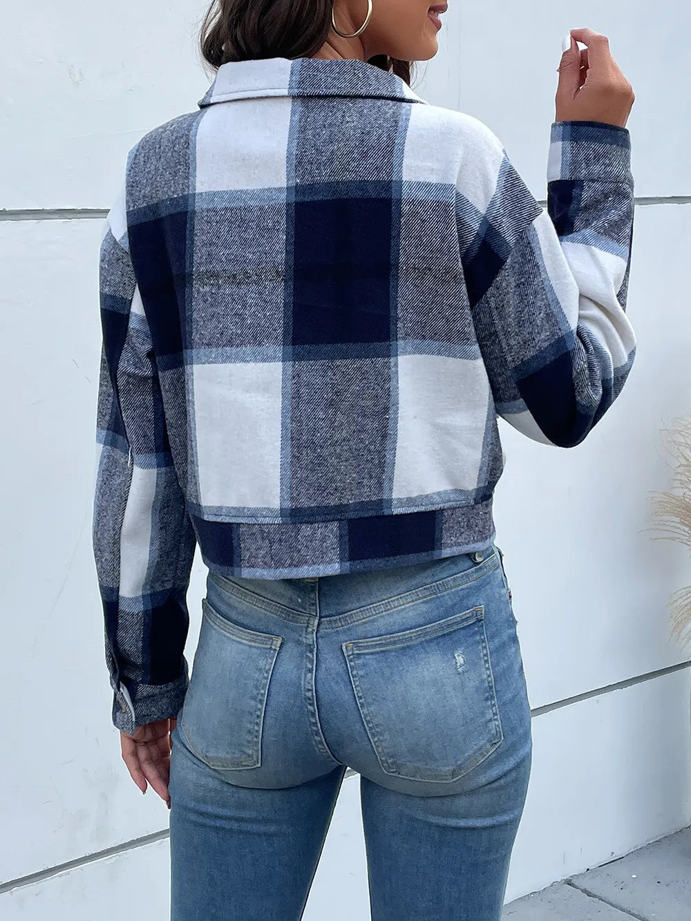 Plaid Button Up Drop Shoulder Cropped Jacket - V.I.P Digital Presence