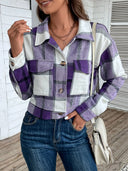 Plaid Button Up Drop Shoulder Cropped Jacket - V.I.P Digital Presence