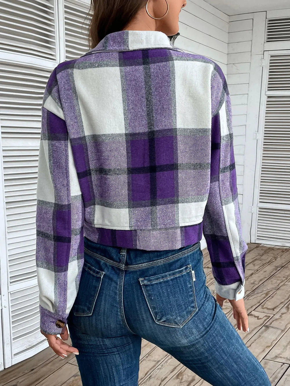 Plaid Button Up Drop Shoulder Cropped Jacket - V.I.P Digital Presence