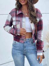 Plaid Button Up Drop Shoulder Cropped Jacket - V.I.P Digital Presence