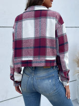 Plaid Button Up Drop Shoulder Cropped Jacket - V.I.P Digital Presence