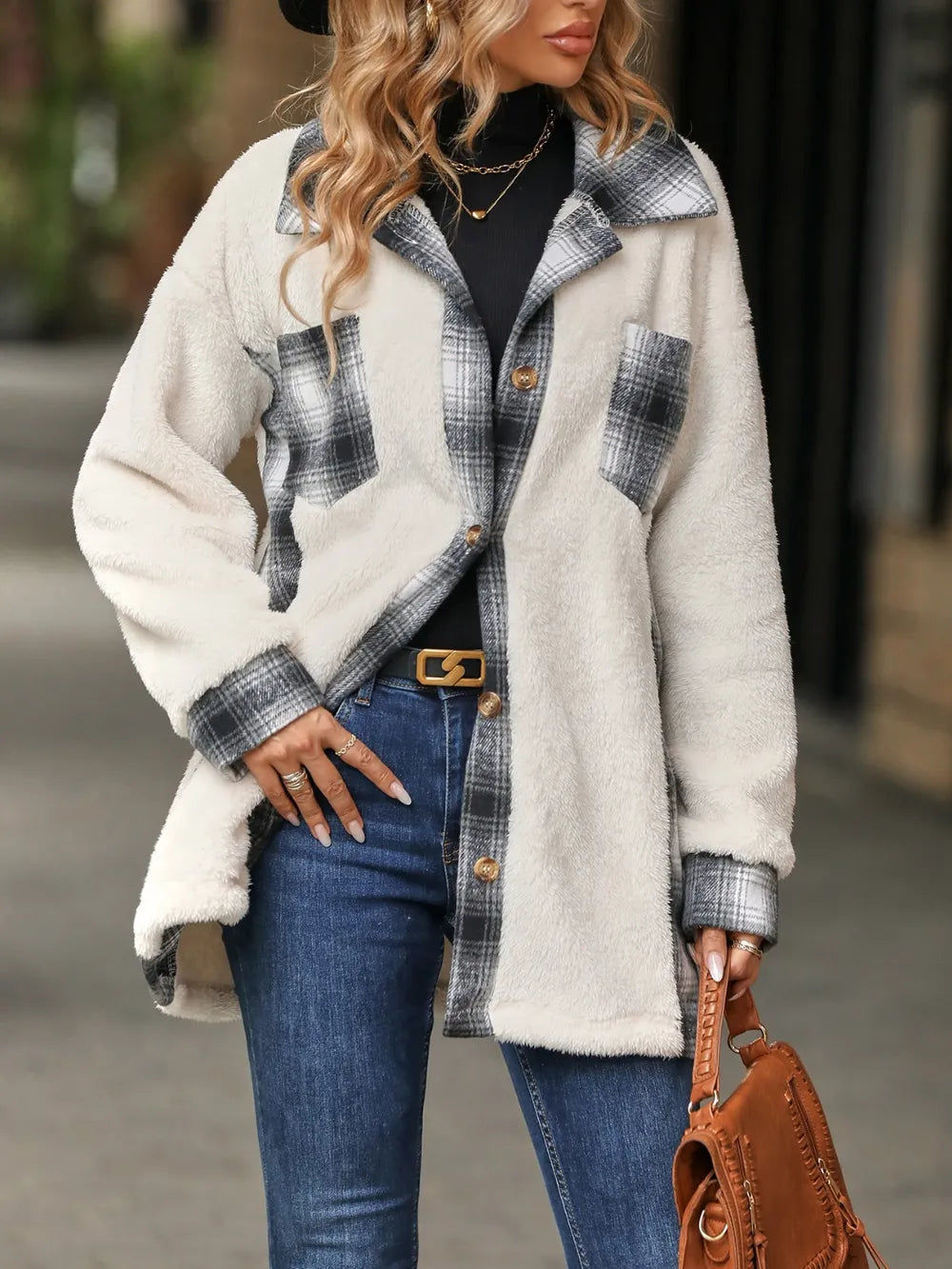 Plaid Contrast Dropped Shoulder Coat - V.I.P Digital Presence
