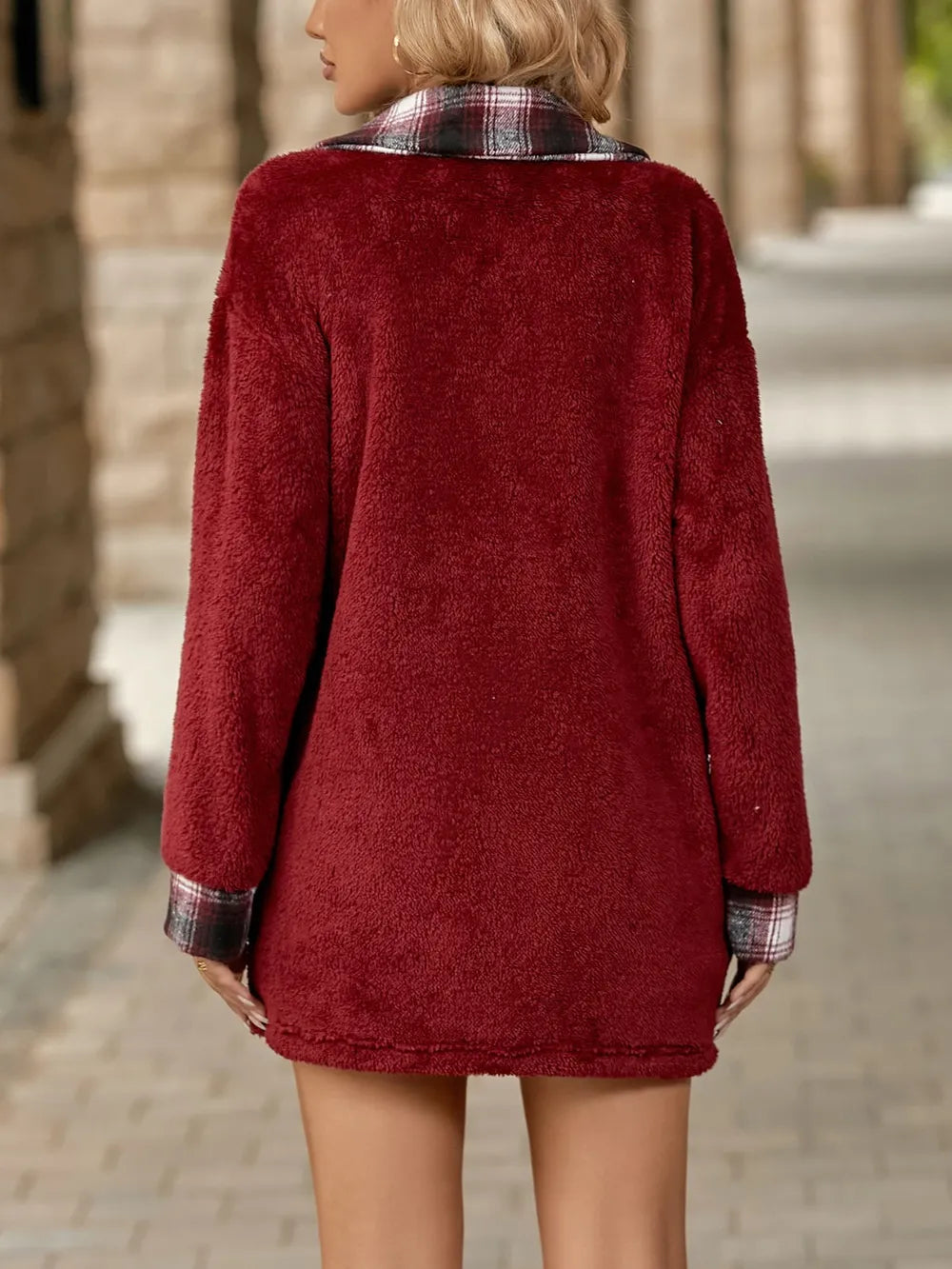 Plaid Contrast Dropped Shoulder Coat - V.I.P Digital Presence