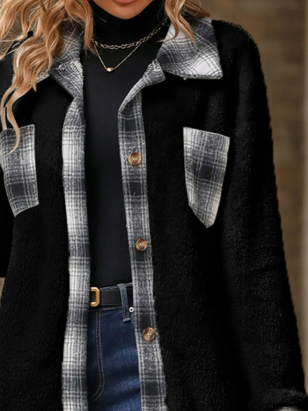 Plaid Contrast Dropped Shoulder Coat - V.I.P Digital Presence