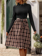 Plaid Mock Neck Long Sleeve Dress - V.I.P Digital Presence