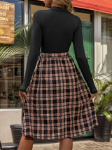 Plaid Mock Neck Long Sleeve Dress - V.I.P Digital Presence