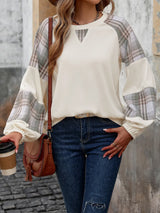 Plaid Round Neck Long Sleeve Sweatshirt - V.I.P Digital Presence