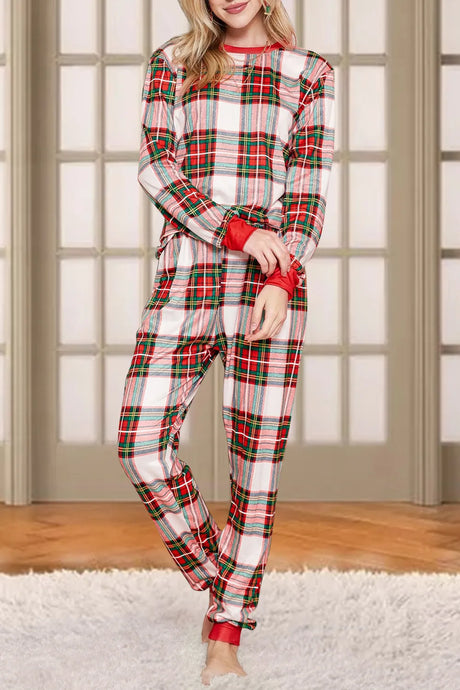 Plaid Round Neck Top and Pants Set - V.I.P Digital Presence