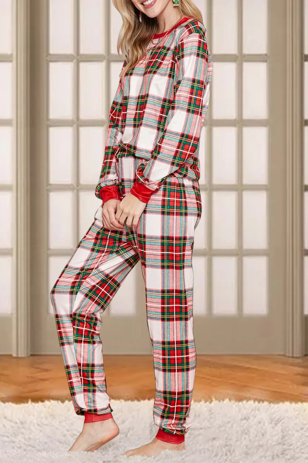 Plaid Round Neck Top and Pants Set - V.I.P Digital Presence