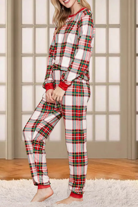 Plaid Round Neck Top and Pants Set - V.I.P Digital Presence