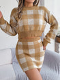 Plaid Round Neck Top and Skirt Sweater Set - V.I.P Digital Presence
