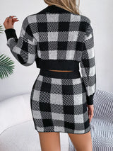 Plaid Round Neck Top and Skirt Sweater Set - V.I.P Digital Presence
