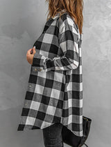 Plaid Snap Down Long Sleeve Jacket - V.I.P Digital Presence