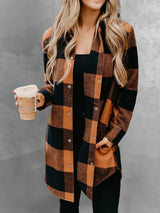 Plaid Snap Down Long Sleeve Jacket - V.I.P Digital Presence