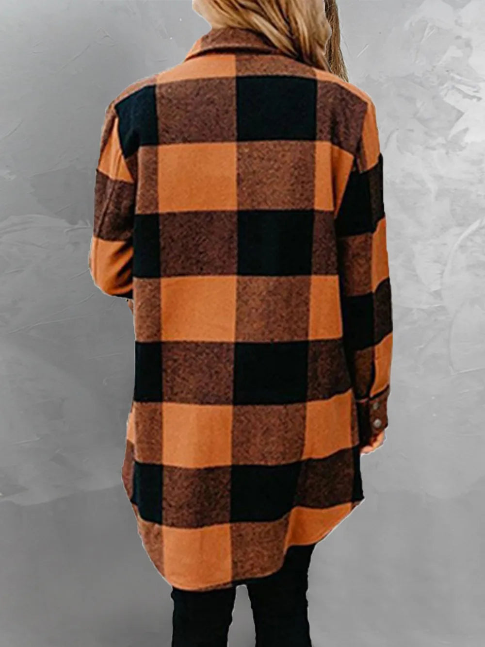 Plaid Snap Down Long Sleeve Jacket - V.I.P Digital Presence