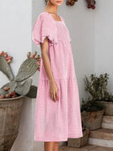 Plaid Square Neck Short Sleeve Dress - V.I.P Digital Presence