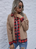 Plaid Trim Long Sleeve Jacket - V.I.P Digital Presence