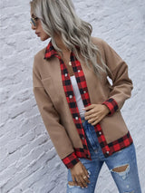 Plaid Trim Long Sleeve Jacket - V.I.P Digital Presence