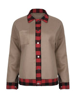 Plaid Trim Long Sleeve Jacket - V.I.P Digital Presence