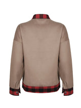 Plaid Trim Long Sleeve Jacket - V.I.P Digital Presence