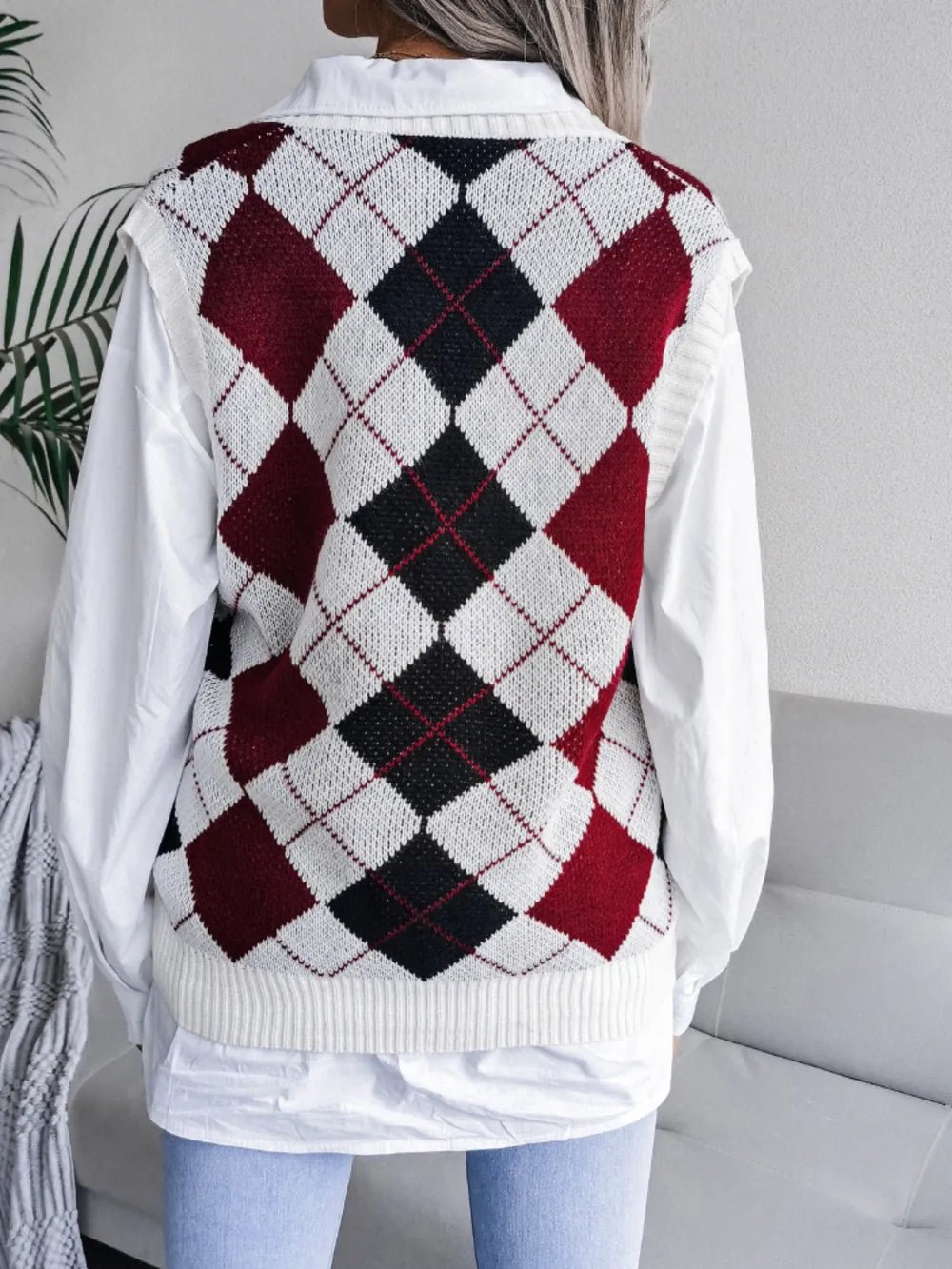 Plaid V-Neck Sweater Vest - V.I.P Digital Presence