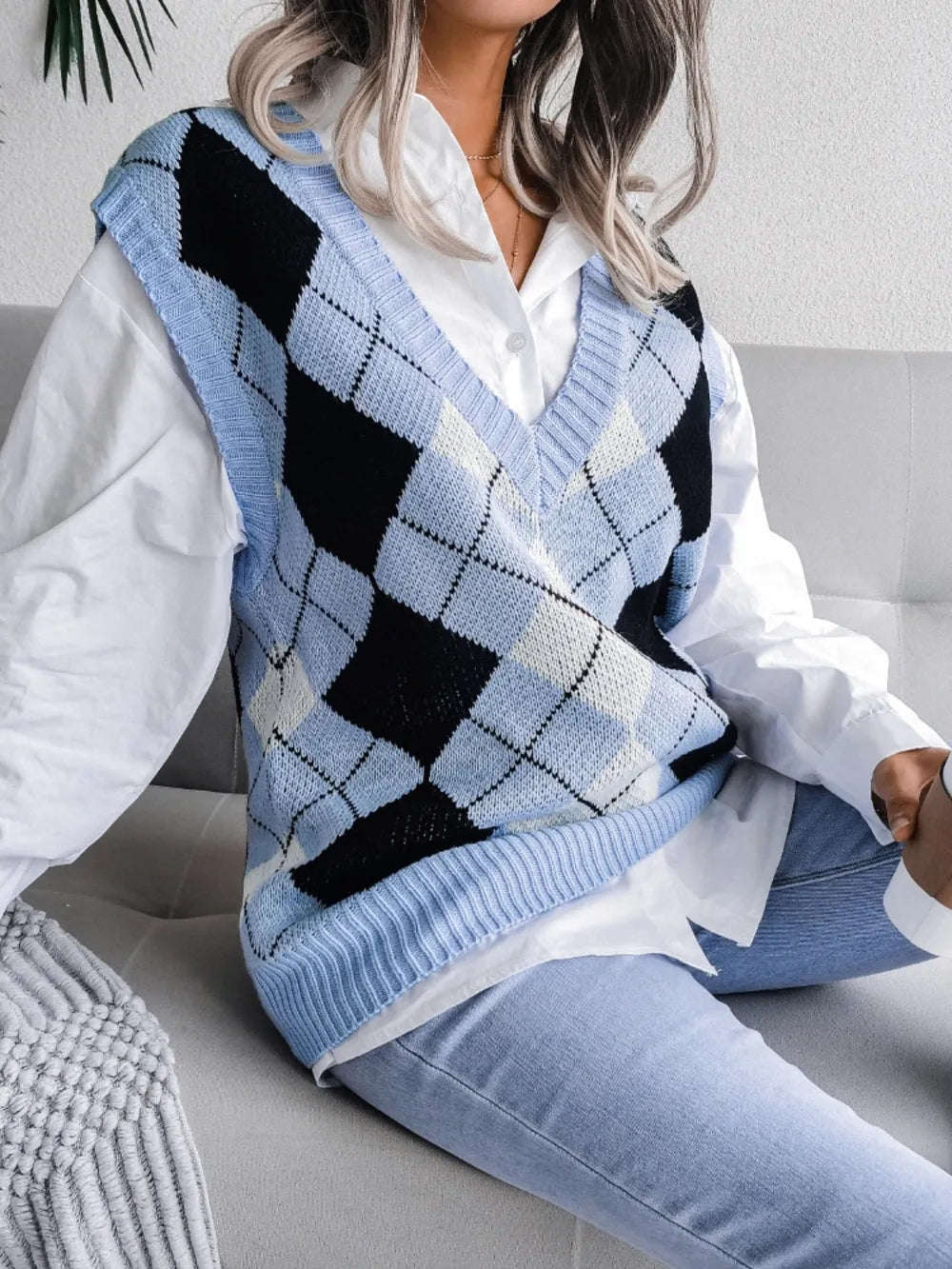 Plaid V-Neck Sweater Vest - V.I.P Digital Presence