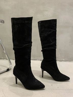 Pleated Pull-On High Heel Boots - V.I.P Digital Presence