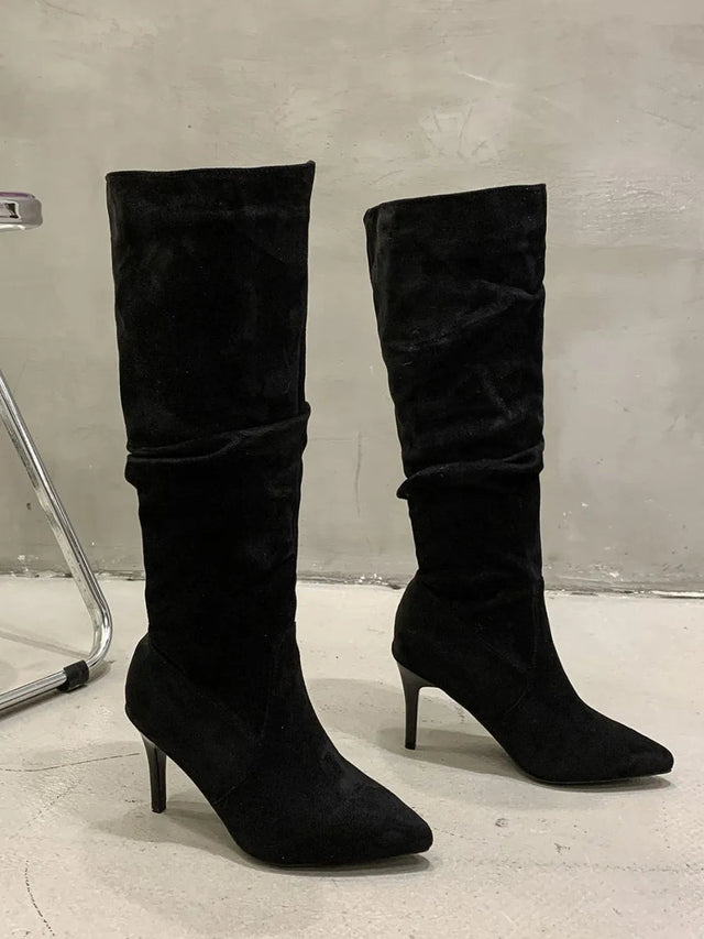 Pleated Pull-On High Heel Boots - V.I.P Digital Presence