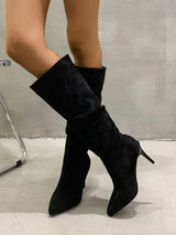 Pleated Pull-On High Heel Boots - V.I.P Digital Presence