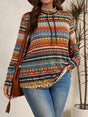 Plus Size Drawstring Printed Mock Neck Long Sleeve Top - V.I.P Digital Presence