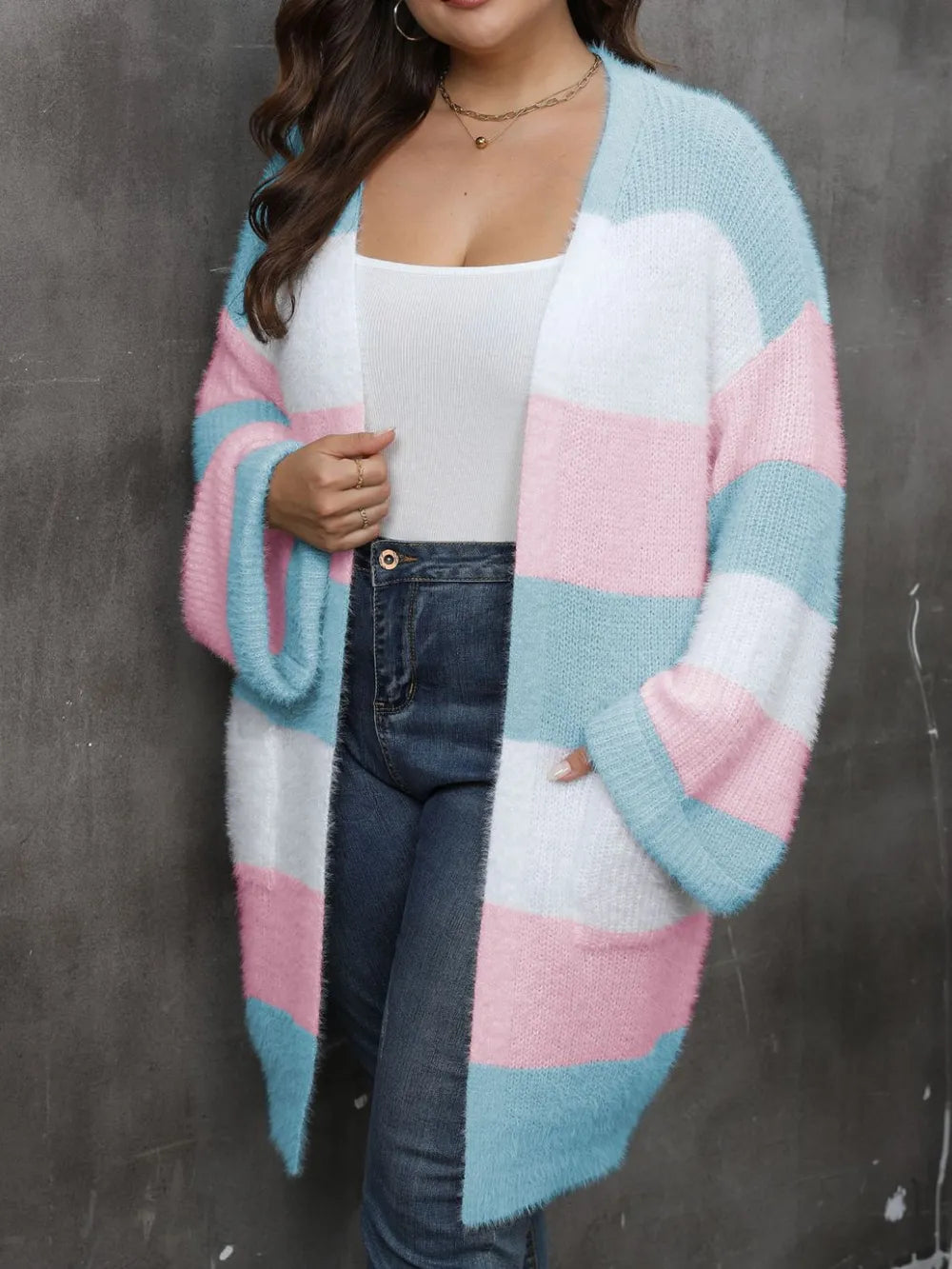Plus Size Open Front Long Sleeve Cardigan - V.I.P Digital Presence