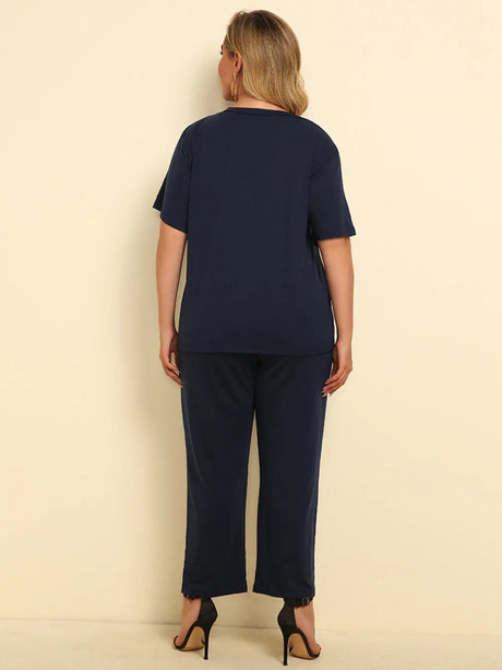 Plus Size PEACE FOREVER Short Sleeve Top and Pants Set - V.I.P Digital Presence