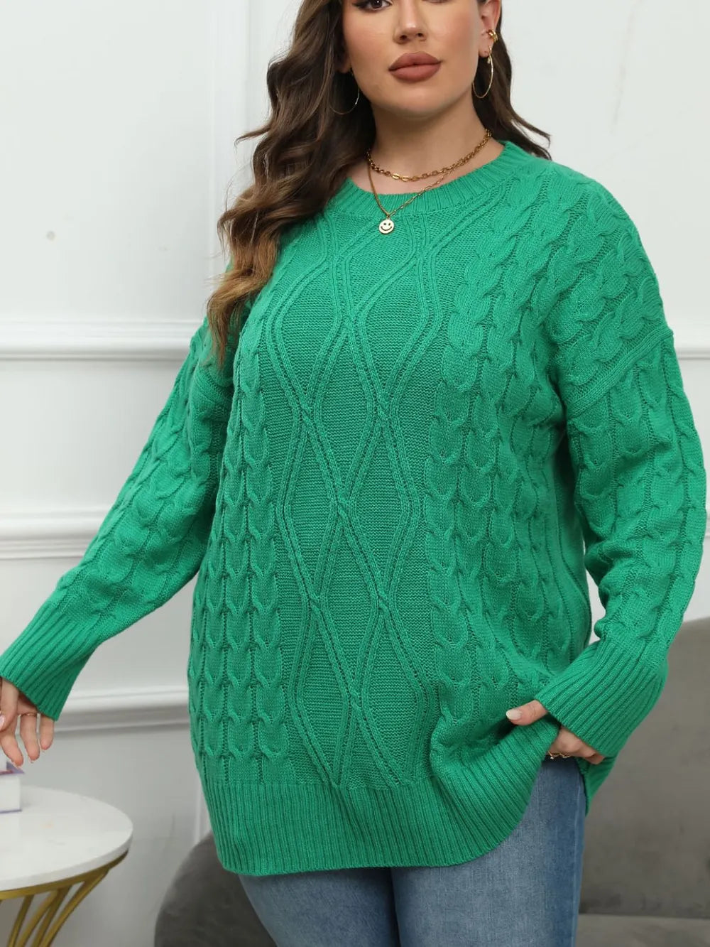 Plus Size Round Neck Long Sleeve Sweater - V.I.P Digital Presence