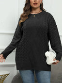 Plus Size Round Neck Long Sleeve Sweater - V.I.P Digital Presence