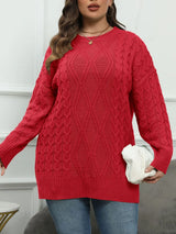 Plus Size Round Neck Long Sleeve Sweater - V.I.P Digital Presence