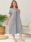 Plus Size Round Neck Short Sleeve Lounge Dress - V.I.P Digital Presence