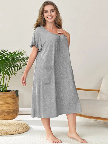 Plus Size Round Neck Short Sleeve Lounge Dress - V.I.P Digital Presence