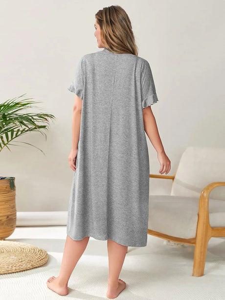 Plus Size Round Neck Short Sleeve Lounge Dress - V.I.P Digital Presence